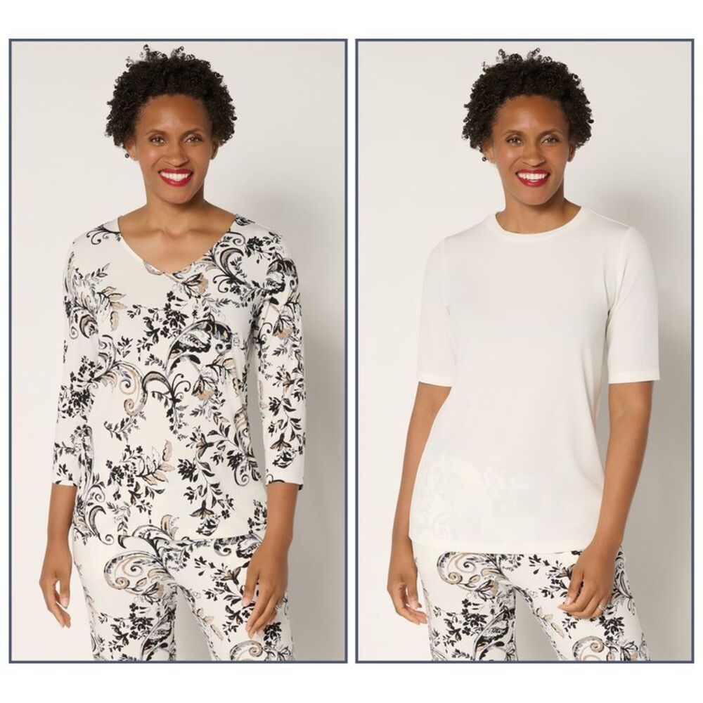 Susan Graver Women's Top Sz L Liquid Knit Print & Solid Tops Sandalwood A697848